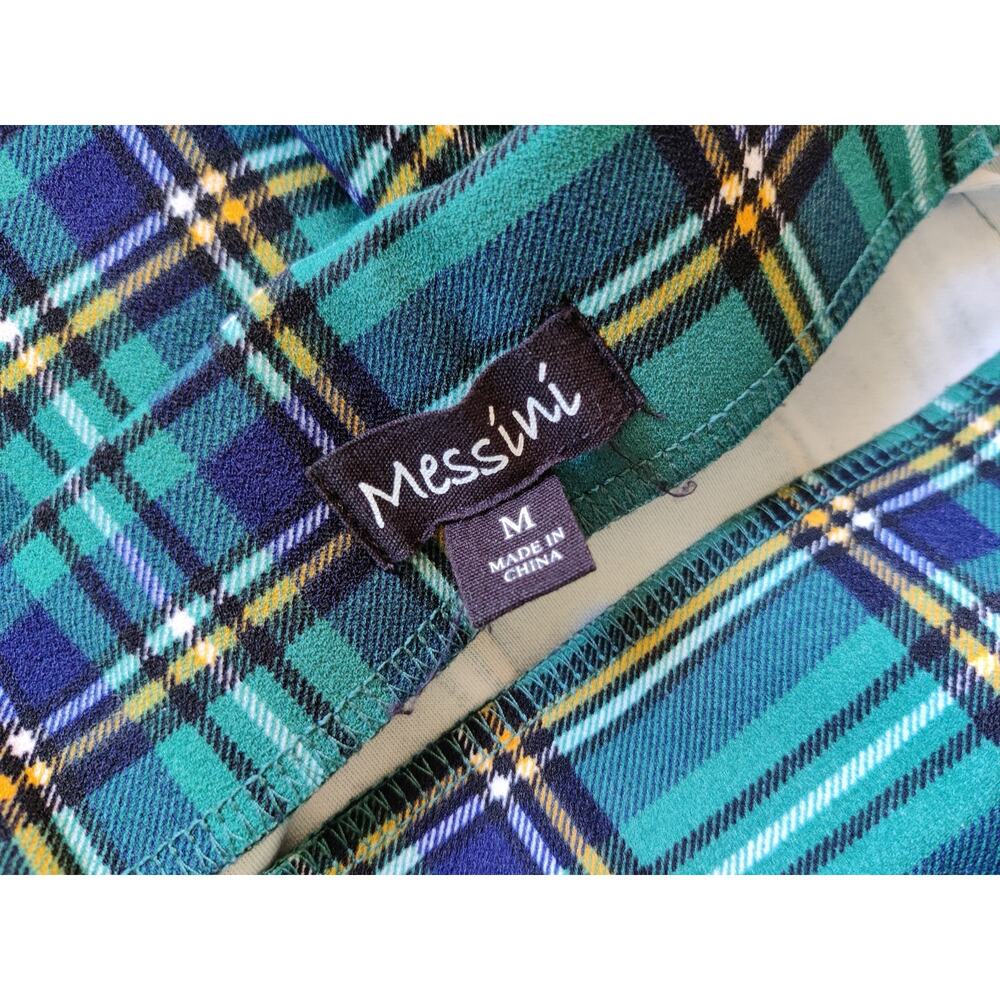 Blue Green Plaid‎ Tartan Trumpet Hem Midi Skirt Mermaid Pull On Size M Office - Picture 4 of 8